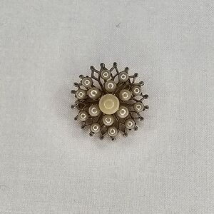 Vintage Coro Starburst Brooch MCM Faux Pearl Gold Tone Signed Mid-Century